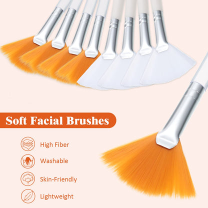 9 Pieces Facial Fan Mask Brushes, Soft Facial Applicator Brushes Tools for Peel Glycolic Makeup for Mud Cream(Champagne)