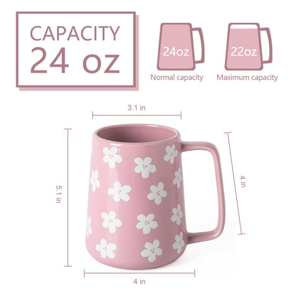 TaoTaojarvie Ceramic Coffee mugs, 24 oz, Extra Large Mugs, Big Tea Cups, Large Handle, Pottery Mugs,Floral Pattern,Wide Bottom Coffee Mug for Office/Home, Microwave&Dishwasher Safe. (Violet)