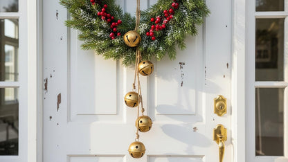 Rustic Handmade Christmas Hanging Bells for Door Chimes with Jute Rope – Farmhouse Shabby Chic Decorative Bells, Traditional Chime Bell Ghungru (18" with Rope) for Festive Home Decoration