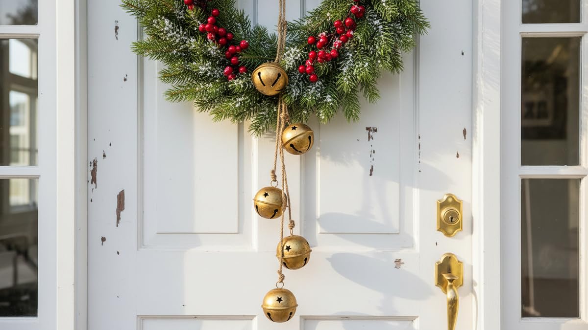 Rustic Handmade Christmas Hanging Bells for Door Chimes with Jute Rope – Farmhouse Shabby Chic Decorative Bells, Traditional Chime Bell Ghungru (18" with Rope) for Festive Home Decoration