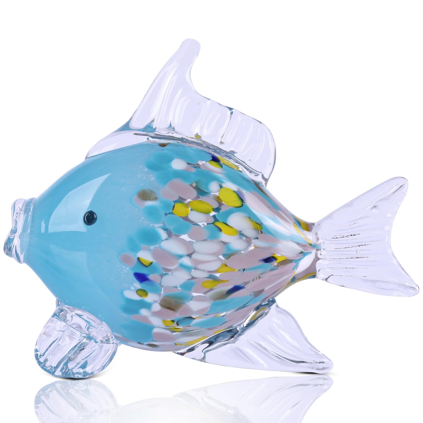 LINYTHER Large Glass Fish Figurine for Home Decor, Hand Blown Art Glass Ocean Animal Statue, Decorative Coastal and Beach Themed Sculpture for Table, Shelf, Bathroom, Living Room or Office