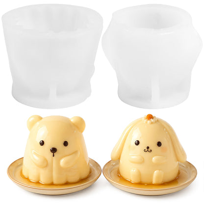 Set of 2 Cartoon Bear Bunny Candle Molds, 2 Silicone Rabbit and Bear Animal Candle Molds for Party Chocolate, Suitable fit for Resin DIY