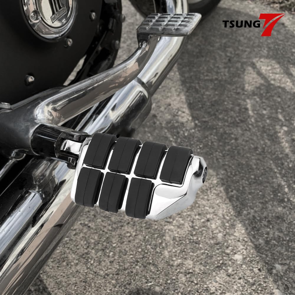 TSUNG Motorcycle Foot Pegs – Male Mount Rider/Passenger Footrests, Wide Higway Foot Rest Pedal Fit for Most V-Twin, Cruiser & Touring Motorcycles (Chrome)