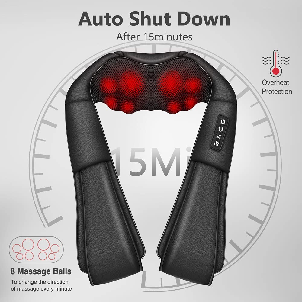 iKristin Neck Massager with Heat, Shiatsu Massager for Neck, Back, Shoulder, Foot and Leg, Deep Tissue 3D Kneading Massage for Relax Muscles at Home and Offie,Back Massagers for Women and Men