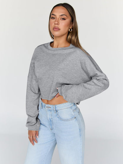 Trendy Queen Cropped Sweatshirts for Women Oversized Crewneck Sweaters Long Sleeve Tops Fall Winter Clothes 2025