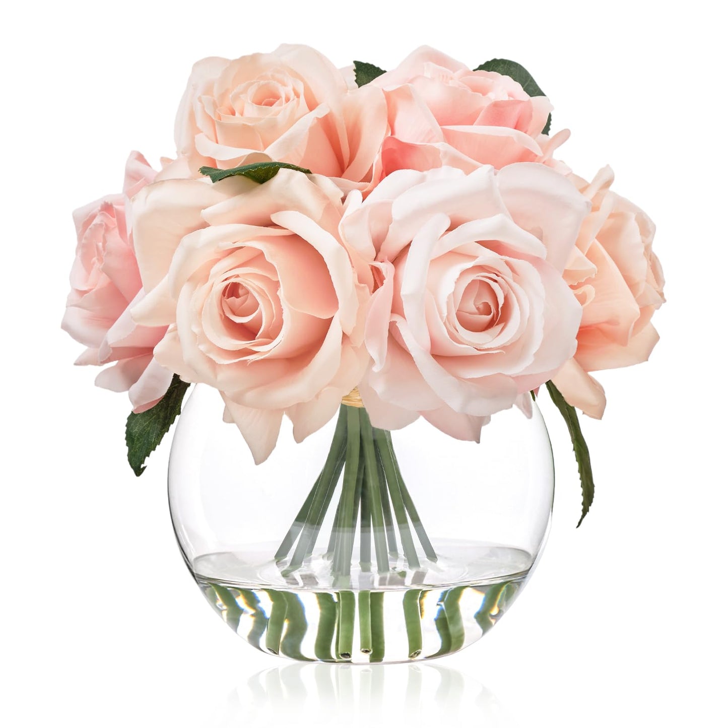 WELL KNOWN Artificial Flowers with Vase, Silk Rose Artificial Flowers Table Centerpieces with Faux Water for Home Decoration Fake Roses Flower Arrangements for Table Decor (Pink)