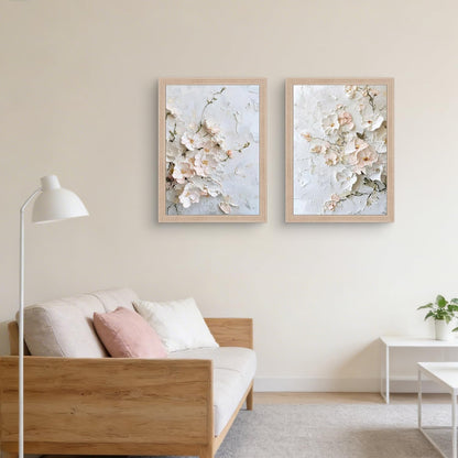 Framed 3D Floral Texture Canvas Wall Art Relief Textured Floral Oil Painting Modern Neutral Floral Poster Gallery Framing Plant Decor Living Room Bedroom 12x16inch x 2 Ready to Hang