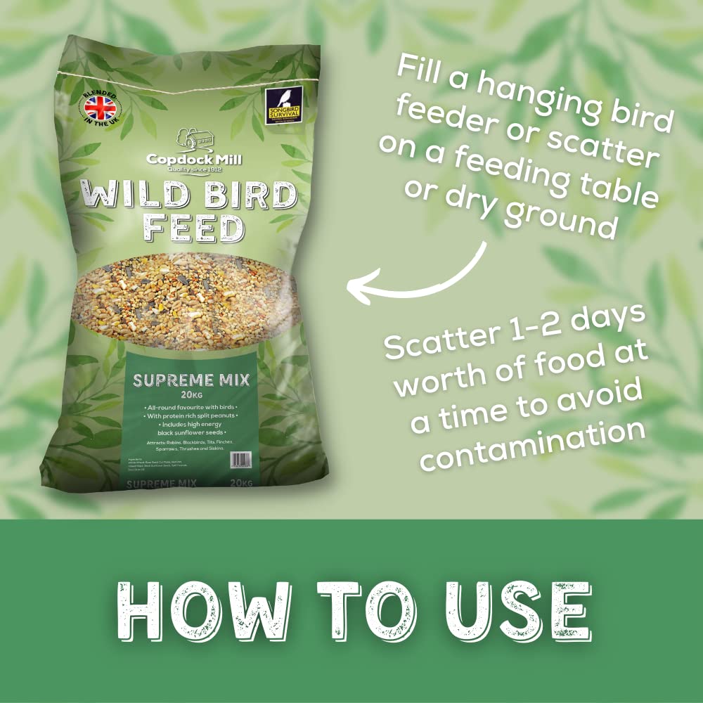 Copdock Mill Wild Bird Seed Supreme Mix 20kg – All Year-Round Bird Food – 100% Natural Ingredients Including Peanuts for Wild Birds – Suitable for All Wild Bird Species