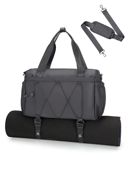 Small Gym Bag for Women with Yoga Mat Holder and Wet Compartment, Mini Gym Duffle Bag Yoga Bag with Water Bottle Pocket for Workout Travel, Dark Gray