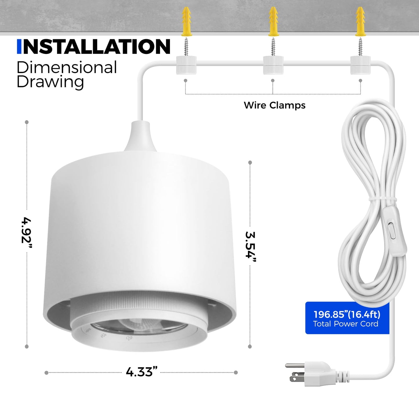 Barrina TR40 Hanging Grow Lights for Indoor Plants, 40W 4000K Full Spectrum, Adjustable Beam Angle 15°-60°, Hanging Grow Light with Mechanical Timer and 16.4FT Power Cord, for Garden Greenhouse, White