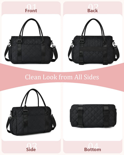 KUIRAN Gym Bag for Women with Yoga Mat Holder, Small Mini Gym Tote Bag Puffy Quilted Lightweight Sports Duffel Bag with Wet Compartment for Dance Yoga Workout Travel - Black