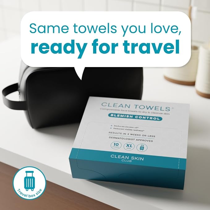 Clean Skin Club Blemish Control Clean Towels® XL, Travel Pack, Face Towels
