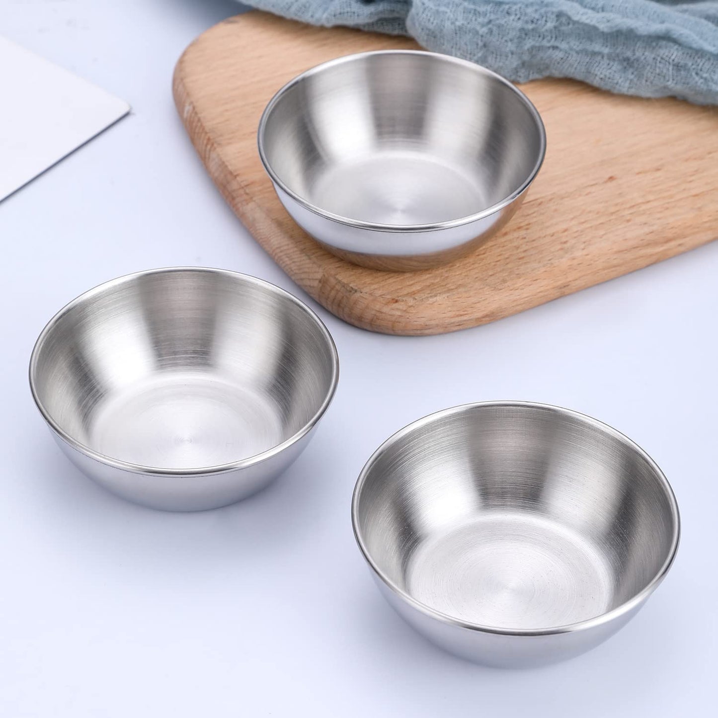 Onlycooker Sauce Cup 12 Piece Condiment Cups 3.2 Inch Stainless Steel Sauce Dish Dipping Bowl Small Seasoning Round Side Dish Bowls Plate for Appetizer Pinch Soy Sushi