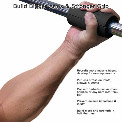 AIKESIWAY Thick Dumbbell & Barbell Grips for Weightlifting - High-Density Silicone Rubber, Non-Slip Gym Grips for Muscle Growth, Hand Stress Relief, Arm Blaster Adapter (1 Pair) (Black)
