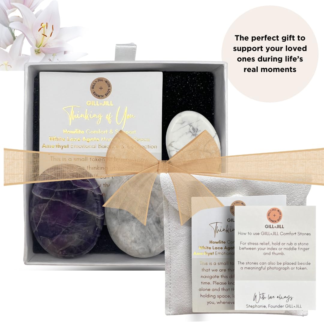 Thinking of You Comfort Worry Stones – Sympathy & Bereavement Gifts for Loss of Loved One, Memorial Grief Gift for Adults & Children, Remembrance Healing Crystals, in Loving Memory Condolence Gift