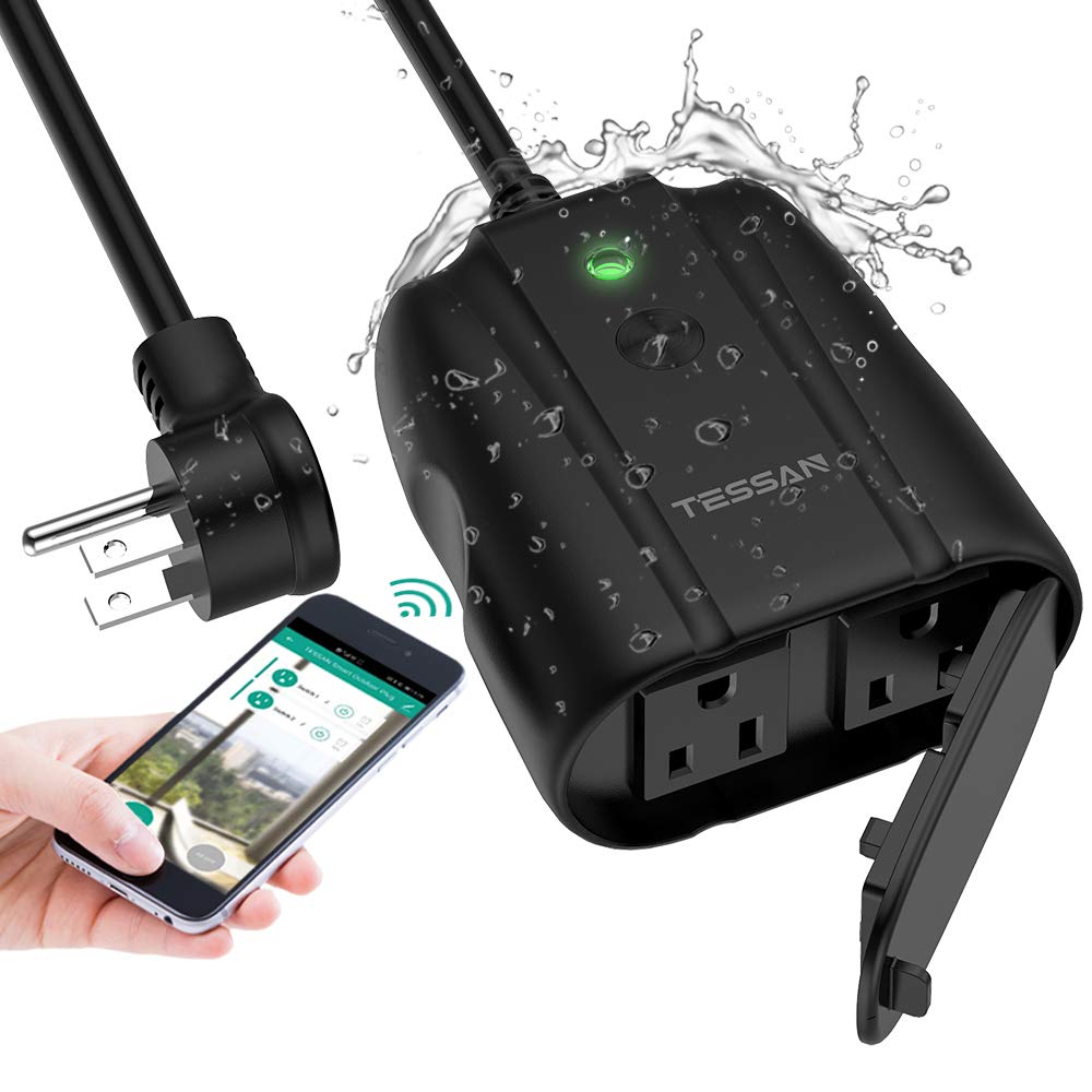 Outdoor Smart Plug Waterproof, TESSAN WiFi Smart Outlet Switch with 3 Individual Sockets Compatible with Alexa Google Home, Remote Control and Timer Function, 2.4GHz Wi-Fi Only