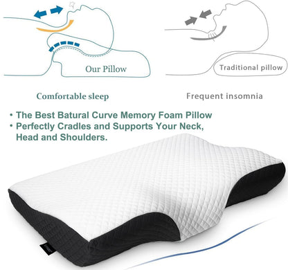 Contour Memory Foam Pillow Orthopedic Sleeping Pillows, Ergonomic Cervical Pillow for Neck Pain - for Side, Back and Stomach Sleepers, Free Pillowcase Included (Firm & Near King)