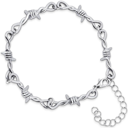 LuxGoth Stainless Steel Barbed Wire Thorns Thin Link Chain Bracelet Gothic Punk Rock Biker Vintage Viking Adjustable Brambles Link Curb Bracelet Jewelry for Men Women Silver GTS-B1B45051