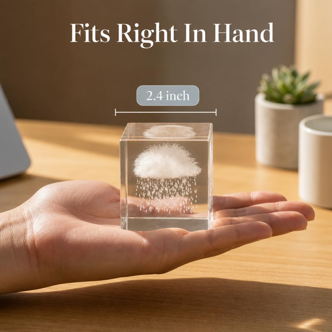 VOXTURA Small Decorative Paper Weight - Aesthetic Cute Crystal for Desk Shelf Sitter Office Decor - Rain Cloud Cube, Stress Relief Gifts for Coworkers (2.4")