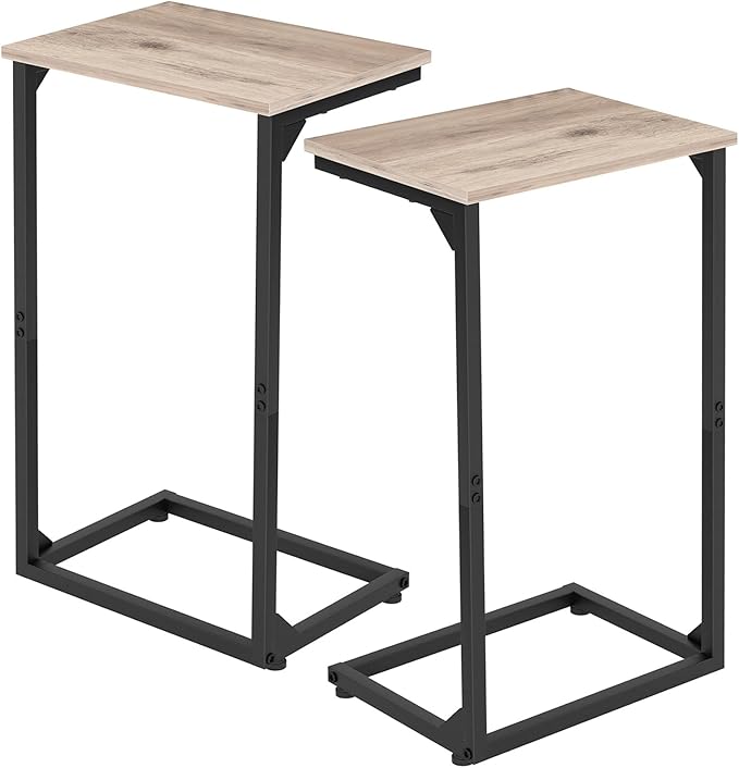 AMHANCIBLE C Shaped End Tables Set of 2, Couch Side Tables that Slide Under Sofa