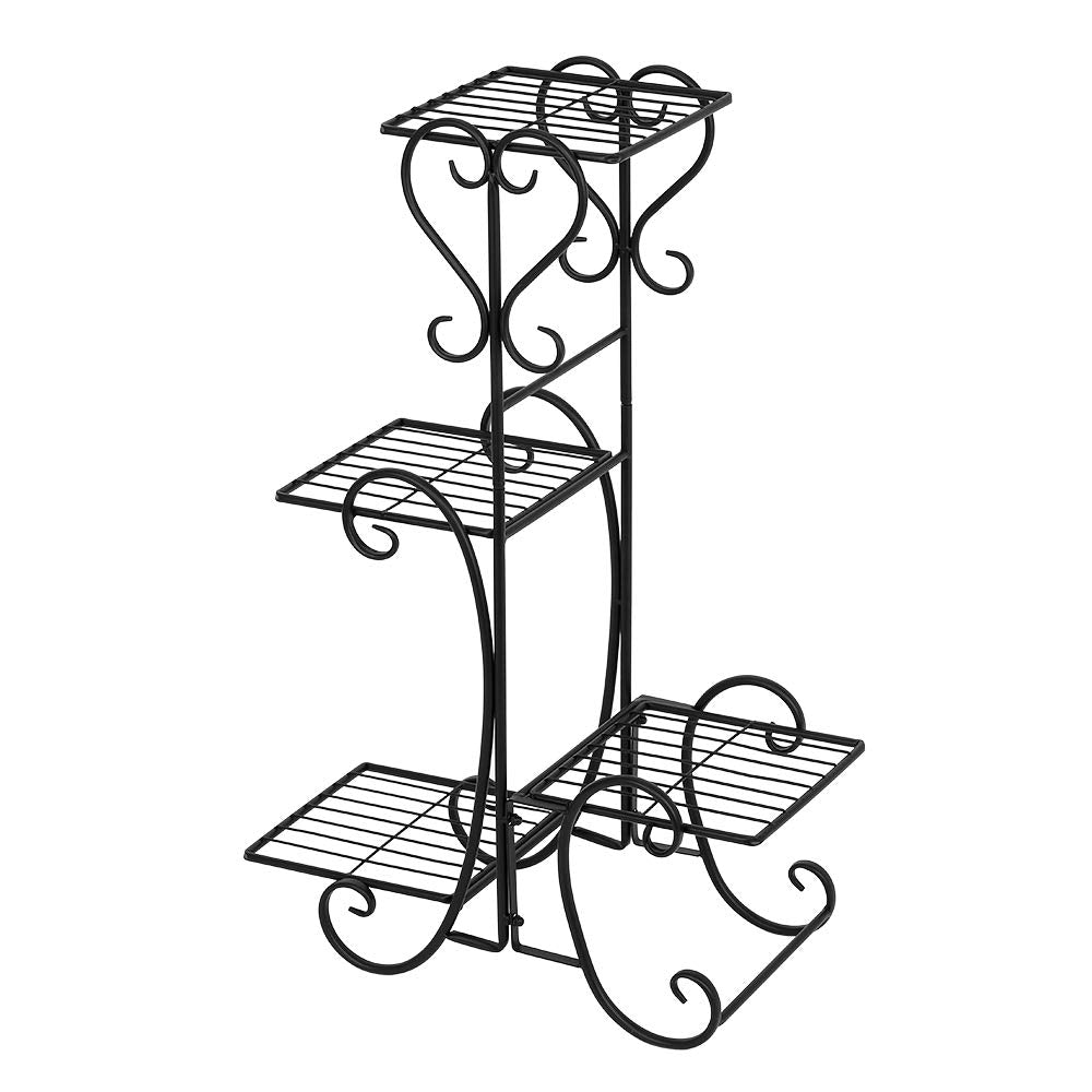 VINGLI Metal Plant Stand Flower Holder Racks Patio Stand Holder Outdoor Displaying Plants Flowers (Black- square) (30.9" H- 4 Tier)