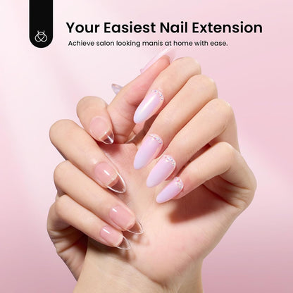 Beetles Gel Nail Kit Short Almond with Nail Dehydrator and Primer, 576Pcs Half Matte Etch-X Gel Nail Tips Solid Nail Glue Mini Nail Lamp Acrylic Nail Tips Easy DIY Nail Extension Set Gift for Women
