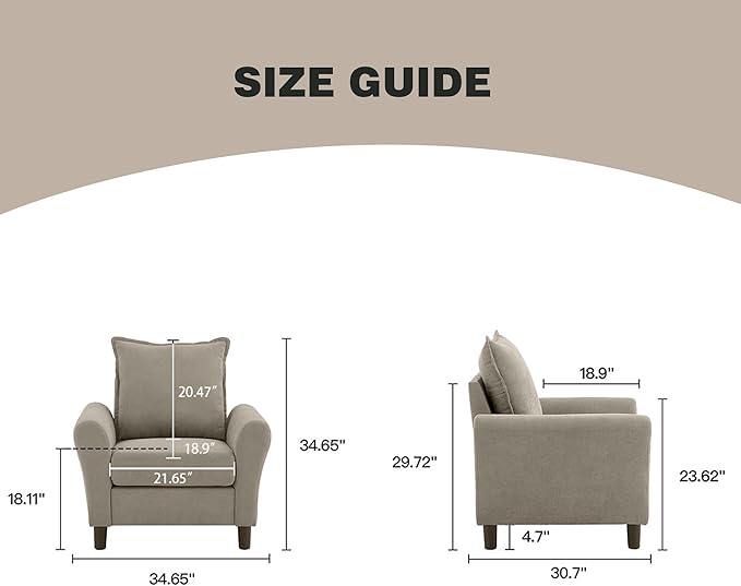 Mid-Century Accent Chairs Set of 2, Modern Linen Fabric Armchair