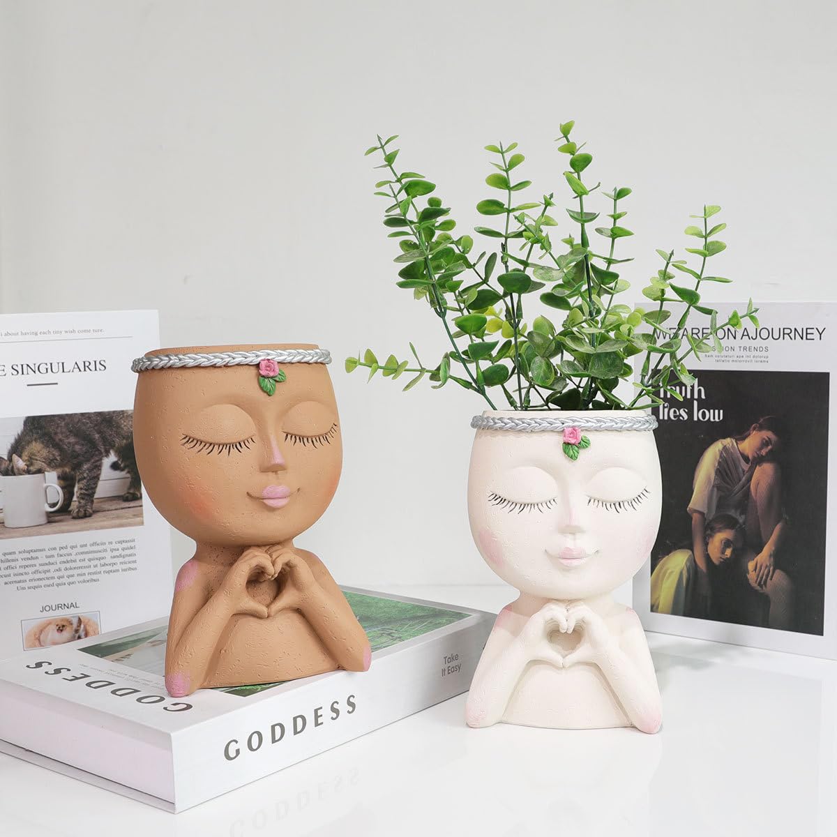 Yoohspoe GAFBV Face Planter Cute Resin Cactus for Indoor and Outdoor Plants Face Vase Home Decor Funny Succulent Pots (White-Genie)