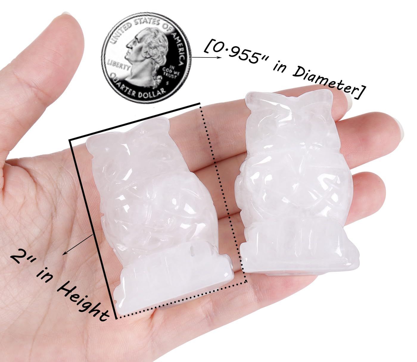 QINJIEJIE 2" Clear Quartz Crystals Owl Decor Stone Figurines Gemstone Sculpture Home Reiki White Owls Statue Cute Room Desk Collectible Gift for Women