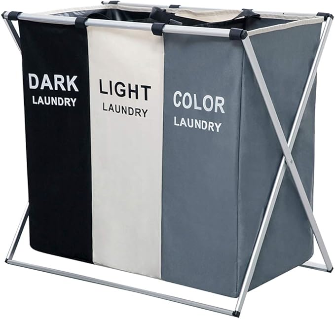 Nicesail 3 Section Laundry Basket Printed Dark Light Color, Foldable