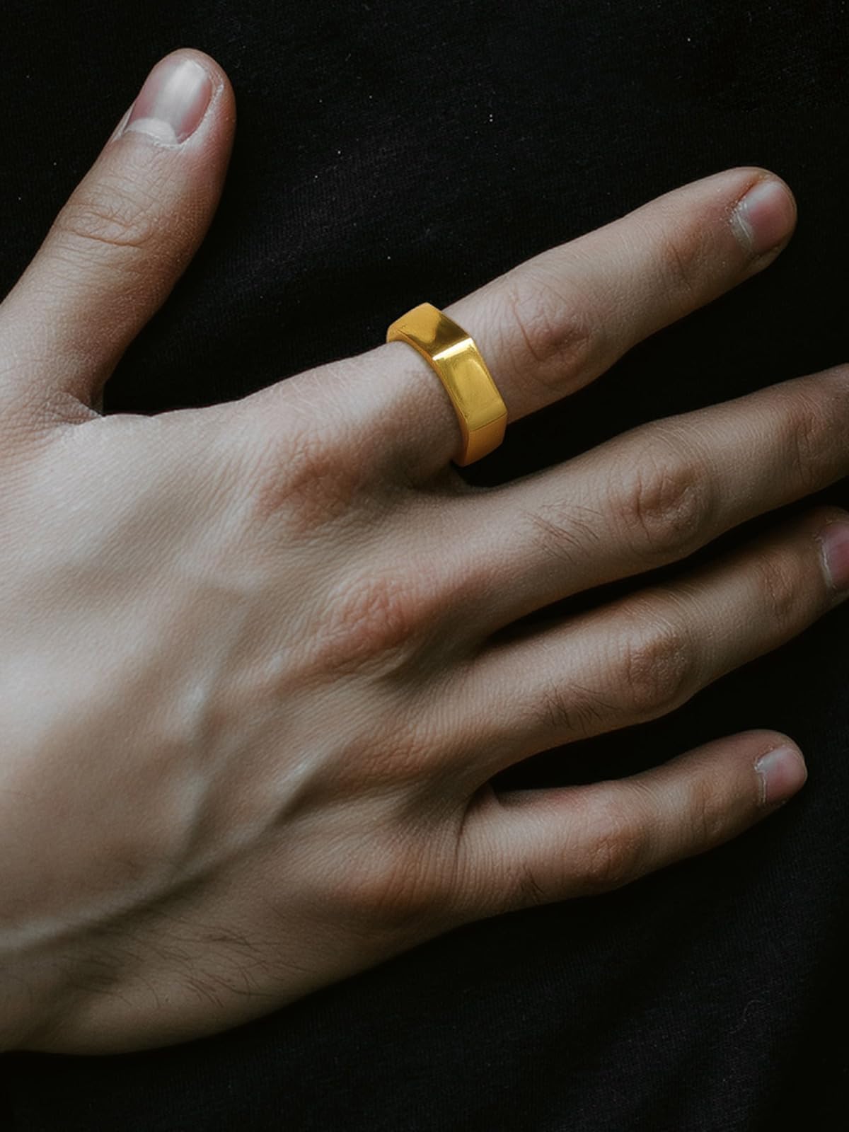 ChainsHouse Personalize Simple Band Rings 18K Gold Plated Geometric Hexagon Biker Ring for Men Women, Size 13