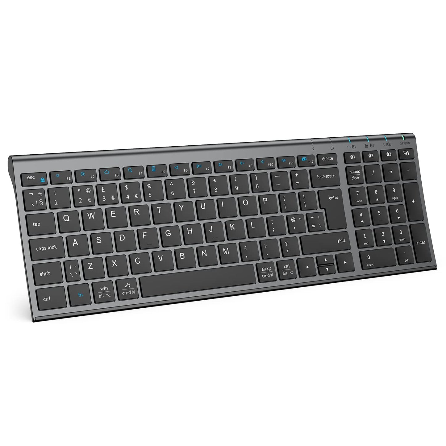 iClever Wireless Keyboard, Bluetooth Keyboard Stable Connection to Multi Devices Rechargeable Slim for Mac, iPad, Android, Windows, QWERTY UK Layout -Black
