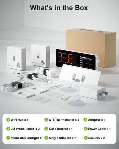 WiFi Freezer Thermometer Alarm with Digital Monitor Hub, App and Email Alerts, 2-Year Data Export, 2 Remote Temperature Sensors for Refrigerator, Fridge, Freezer