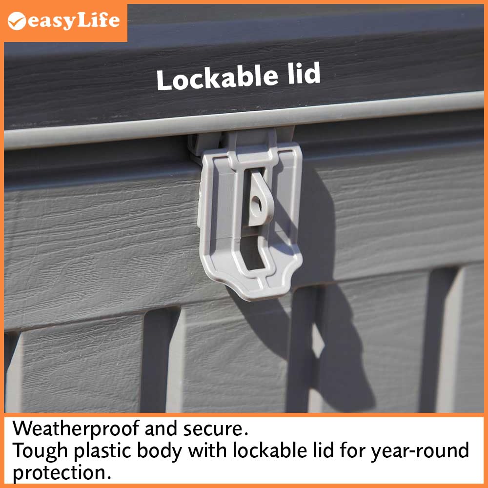 Easylife Steelcore270 Steel-Reinforced Garden Storage Box with 270 Litre Capacity, Lockable and Waterproof Garden Tool Storage Chest, No Tool Assembly, H53xW105xD49cm- Fully Guaranteed