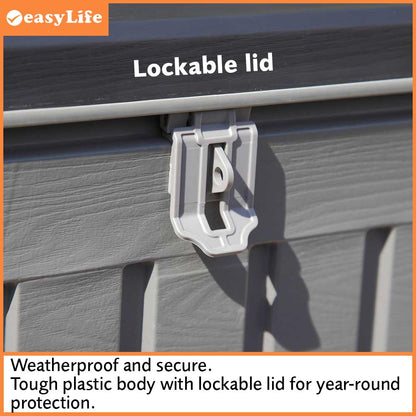 Easylife Steelcore270 Steel-Reinforced Garden Storage Box with 270 Litre Capacity, Lockable and Waterproof Garden Tool Storage Chest, No Tool Assembly, H53xW105xD49cm- Fully Guaranteed