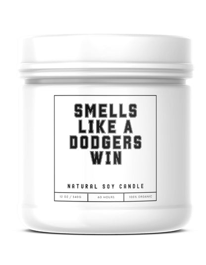 Smells Like a Dodgers Win Sports Candle - Scented Soy Wax Candle (8.0 oz) 50-60 Hour Burn Time, Cotton Wick, Frosted White Glass Jar, (Vanilla)