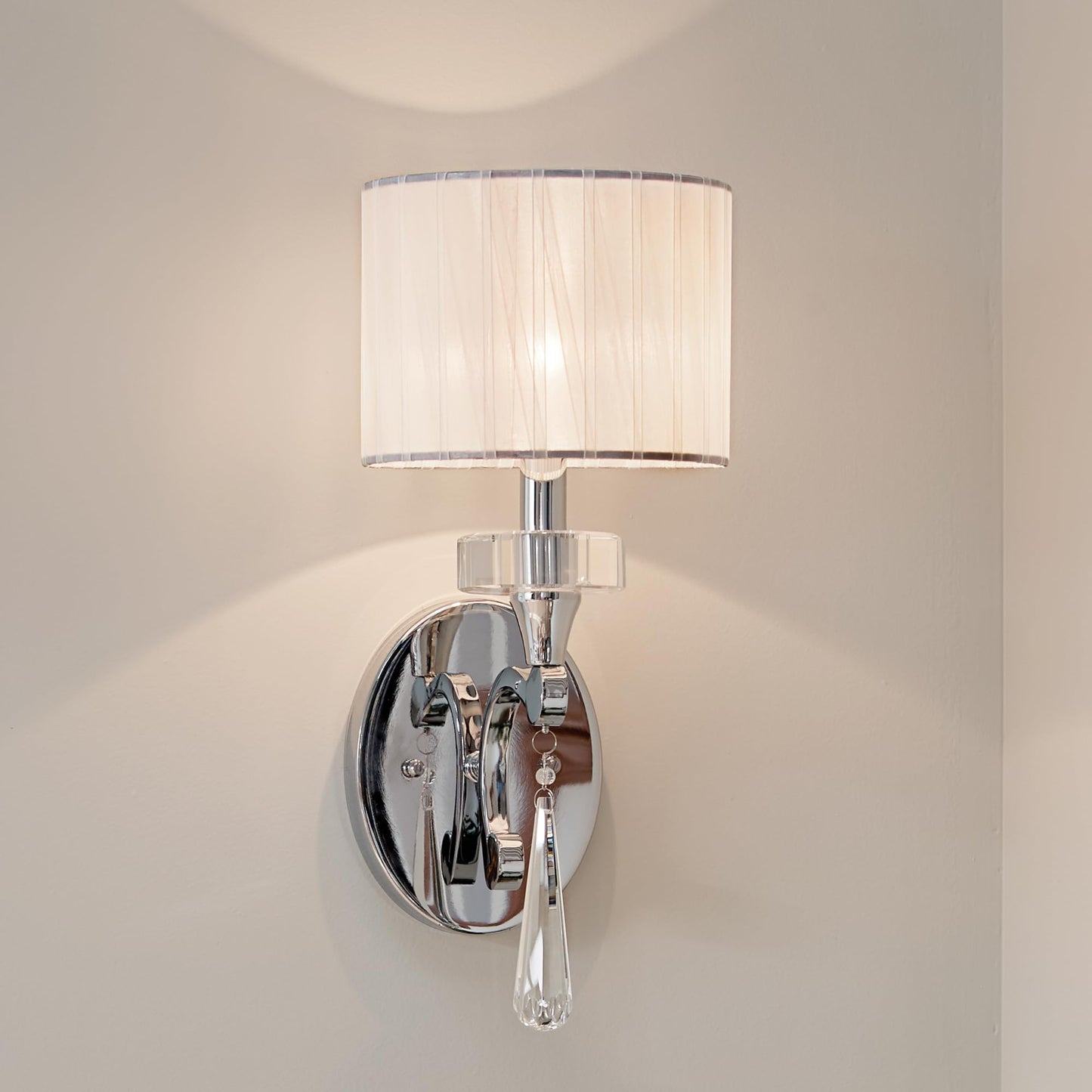 Kichler Parker Point 16.25"" Wall Sconce in Chrome, 1-Light Wall Mount Light with Optical Crystal Accents and Organza Fabric, ("16.25" H x 6.75" W), 42634CH
