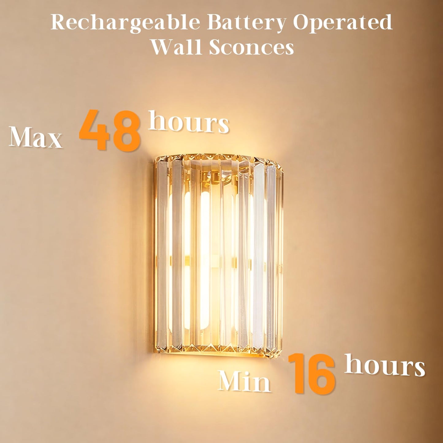 Keep Shinning Gold Battery Operated Wall Sconces Set of Two, Crystal Wireless Wall Lights with Remote, Rechargeable Cordless Wall Lamps 12 RGB and 3 CCT Dimmable Decor for Bedroom Living Room Hallway