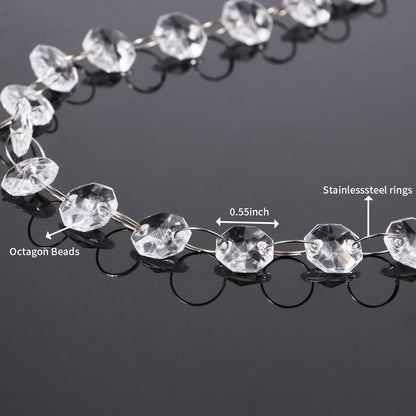 16.5 Feet Hanging Clear 14mm Daimond Acrylic Crystal Garland for Manzanita Tree Centerpiece, Chandelier Bead Lamp Chain, Christmas/Wedding Party Decoration and DIY Craft Jewelry Decoration