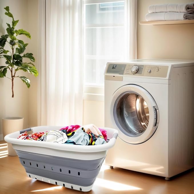 SAMMART 41L Collapsible 3 Handled Plastic Laundry Basket