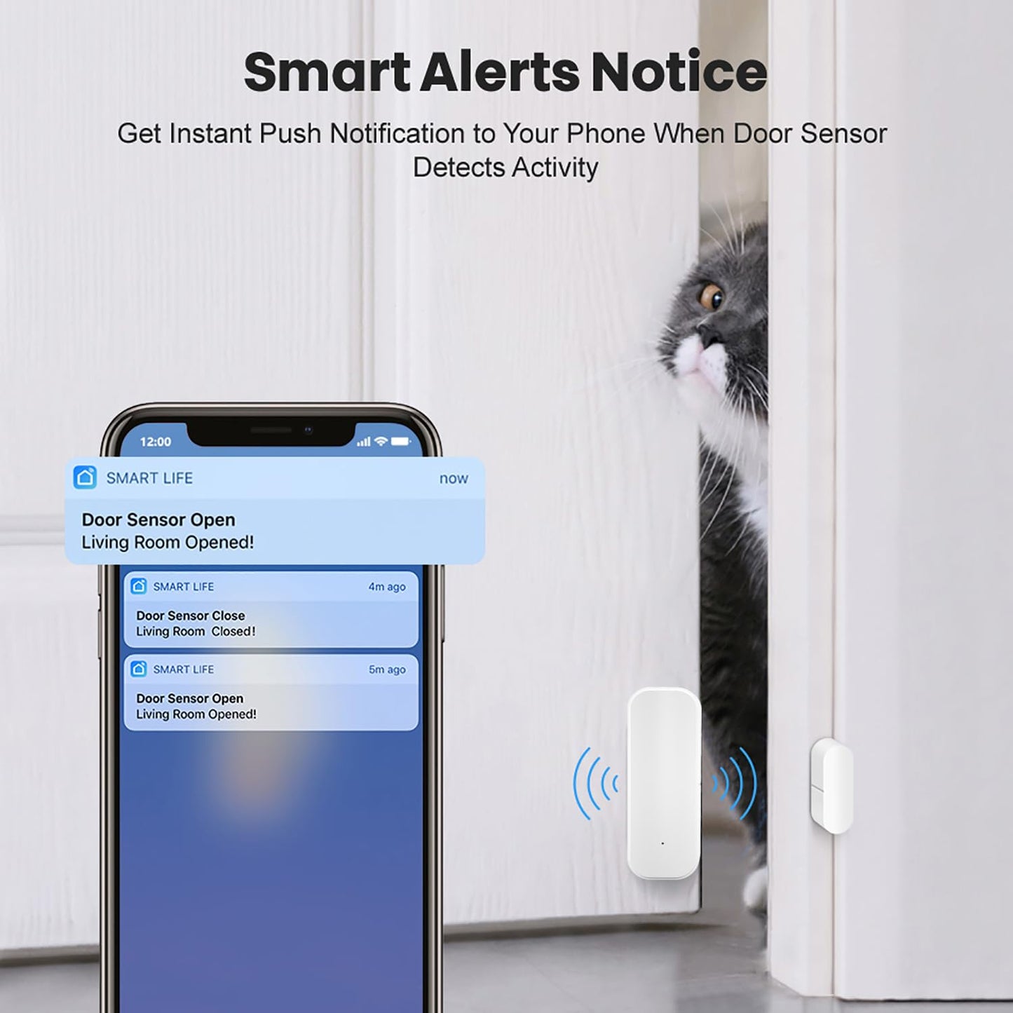 Smart WiFi Door Sensor: Wireless Window Sensor with App Notification Alert, Tuya Door Open Contact Sensor for Home Security, No Hub Required, Compatible with Alexa Google Assistant