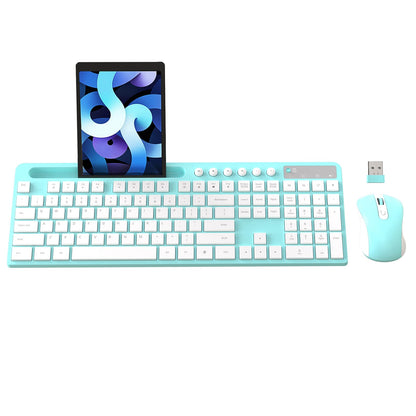 Wireless Keyboard and Mouse Combo, MARVO 2.4G Ergonomic Wireless Computer Keyboard with Phone Tablet Holder, Silent Mouse with 6 Button, Compatible with MacBook, Windows (Black)