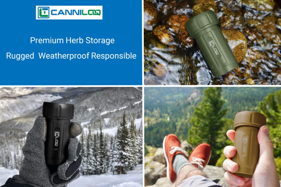 Canniloq TXD120 Airtight Storage Jar and Smell Proof Container Keeps Herbs Fresh for Months, 120ml, Black Body, Black Cap