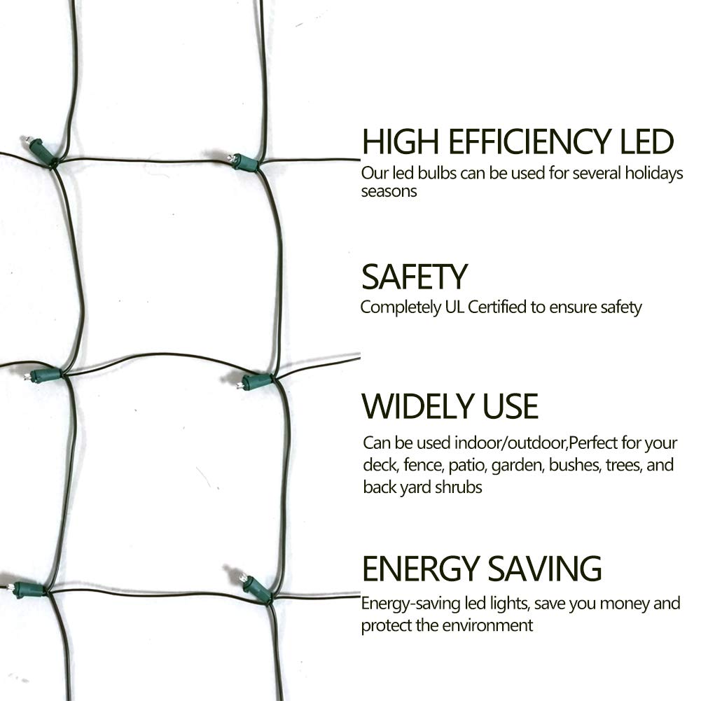 100 LED Christmas Lights 5 ftx5ft Christmas Net Lights Outdoor Indoor Mesh Christmas Decorations Lights string,Perfect for Bushes or Trees, Green Wire（Warm White）