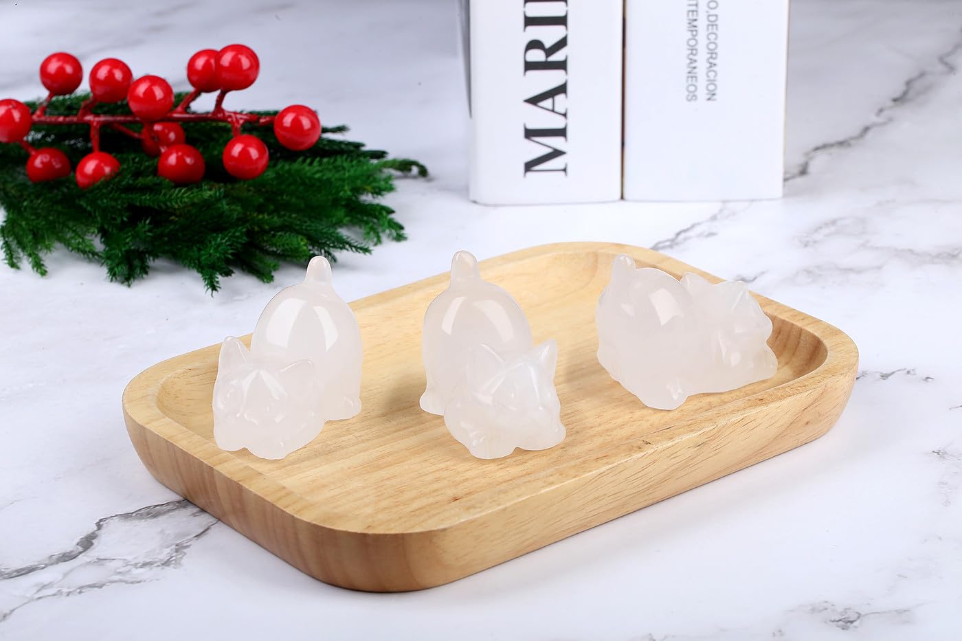 ZHIYUXI 2" Clear Quartz Cat Figurine Decor Cat Stone Sculpture Crystal Cute Cat Ornament Gifts for Cat Lovers Women Home Room Office Decoration
