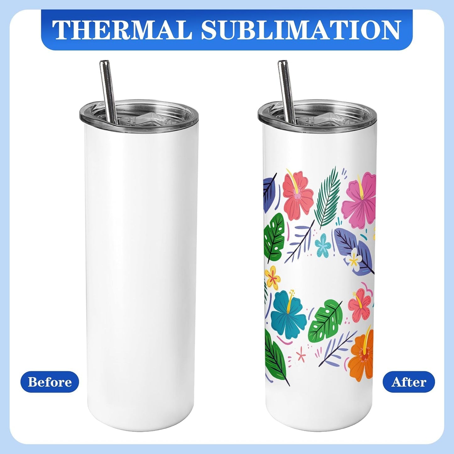 Joyclub Bundle of 10 Pack 12oz Kids Sublimation Tumbler Water Bottle and 25 Pack 20 oz Sublimation Tumblers Flat Edge Cups