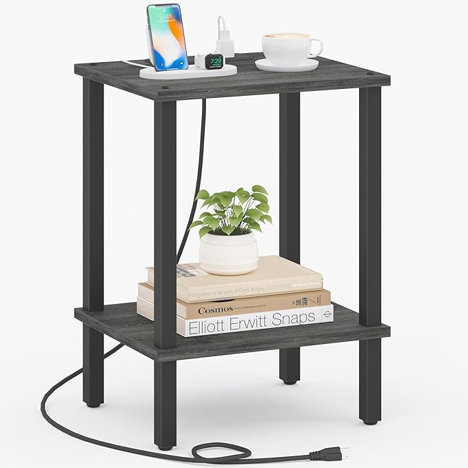 TUTOTAK End Table with Charging Station, Small Side Table with Outlets