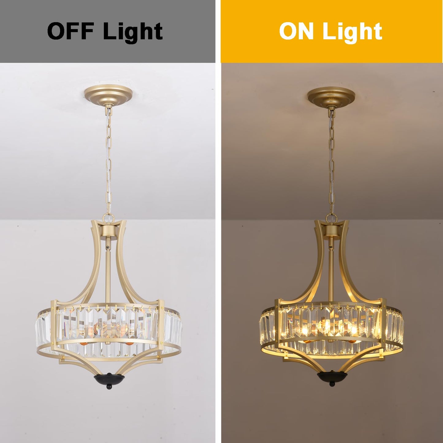 Kaniker 5-Light Crystal Chandelier Ceiling Light Fixture with Adjustable Height, Gold Drum Pendant Light for Dining Room Light Fixture, Kitchen Island, Bedroom, Living Room, Elegant Modern Lighting
