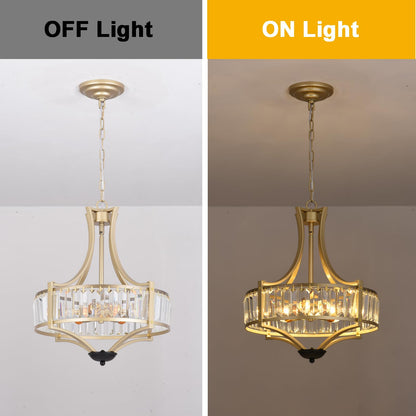 Kaniker 5-Light Crystal Chandelier Ceiling Light Fixture with Adjustable Height, Gold Drum Pendant Light for Dining Room Light Fixture, Kitchen Island, Bedroom, Living Room, Elegant Modern Lighting