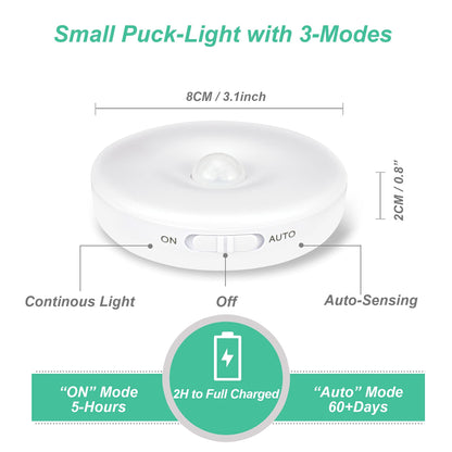 ICEKO Night Light with Motion Sensor, Lamp with Motion Sensor Indoor, USB Battery Rechargeable, 6 LED Motion Sensor for Cabinet, Hallway, Bedroom, Children's Room (White, 3 Pieces)